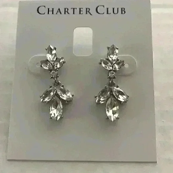 Charter Club new Silver Tone Crystal Drop Earrings - Picture 4 of 8